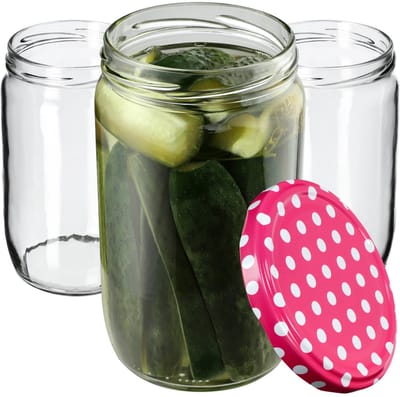 KADAX Weckpotten, 720 ml, inmaakpotten voor schroefdeksel, jampot, voorraadpot, conservenglas, ronde potten (roze gestippeld/8 stuks)