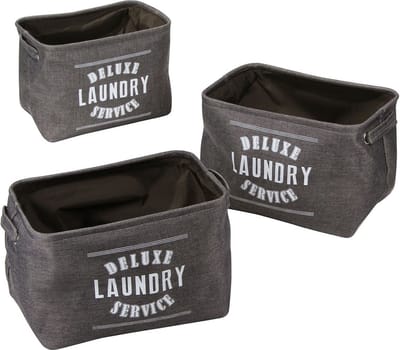 CALICOSY - Set van 3 grijze canvas wasmanden 35x26x24cm