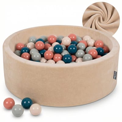 KiddyMoon Velvet Ballenbak rond 90x30cm 200 ballen - Zacht Velours Ballenbad - Zand Beige