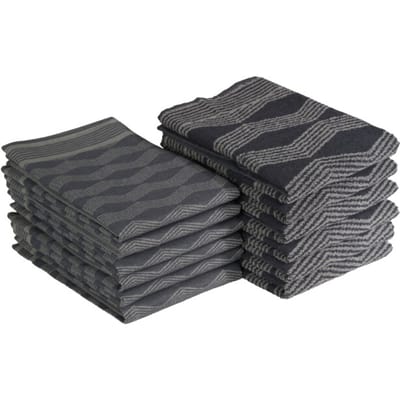 DoubleDry Theedoeken en Keukendoeken Set - 12 Stuks - 100% Katoen - Hoge Absorptie & Duurzaam - Graphic, Grijs