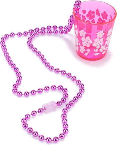 Smiffys Hawaii ketting shotjes glas - roze bloemen - aan ketting - Feestartikelen