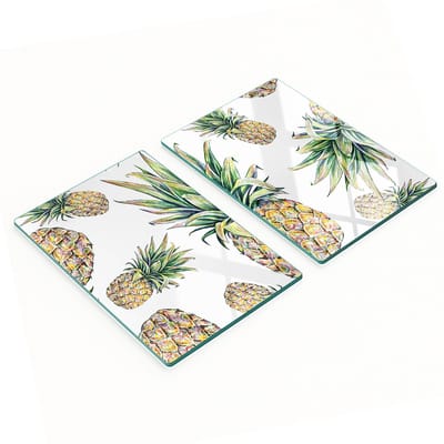 Decoratieve glazen snijplanken voor in de keuken met ananasafbeeldingen 2x40x52 cm