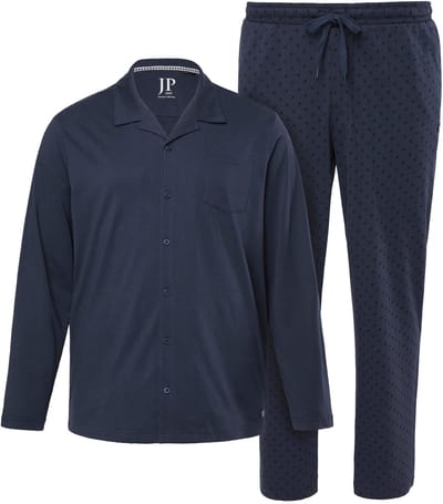 JP 1880 - Heren - Pyjama loungewear tweedelig minimalistisch patroon - Navy blauw - Maat 7XL