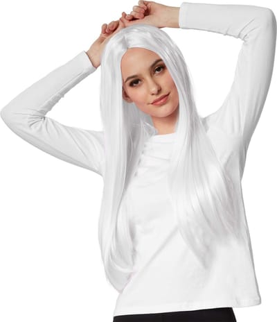 dressforfun - Pruik lang haar glad wit - verkleedkleding kostuum halloween verkleden feestkleding carnavalskleding carnaval feestkledij partykleding - 303631