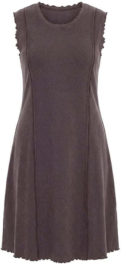 Ulla Popken - Dames - Jersey jurk ribjersey ronde hals mouwloos - Mahonie - Maat 46+