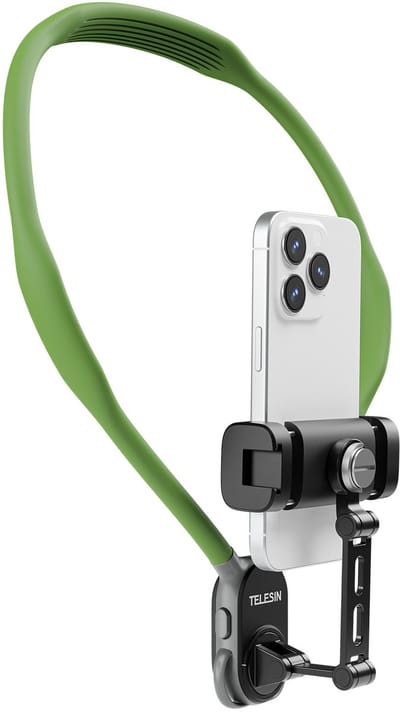 Telesin U-Shaped Neck Holder Mount Pro Nekhouder - Voor Smartphone & Action Camera - Magnetische Snelsluiting - Metaal & Siliconen - Groen