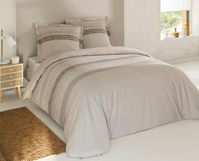 VISION Athony Dekbedovertrekset - 100% katoen: zacht en soepel - Tweepersoons - Dekbedovertrek 200 x 200 cm met 2 bijhorende slopen - Beige - Oekotex gecertificeerd