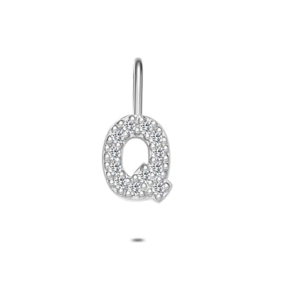 Twice As Nice Hanger in zilver, letter Q met steentjes