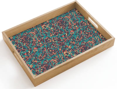 Dienblad hout 40x30 cm - Schootdienblad - Spat - Abstract - Oranje - Groen - Borrelplank rechthoek - Plateau dienbladen