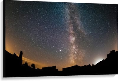 Canvas  - Sterrenhemel boven Stad - 120x80cm Foto op Canvas Schilderij (Wanddecoratie op Canvas)