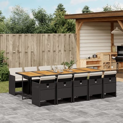 vidaXL 11-delige Tuinset met kussens poly rattan zwart