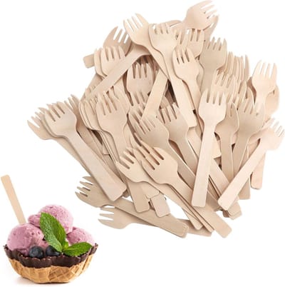 Houten Wegwerpbestek 300 Stuks - Kleine Vorken en Lepels voor Feestjes, Picknicks en Kamperen, 10 cm Lange Wegwerp Vorken en Lepels