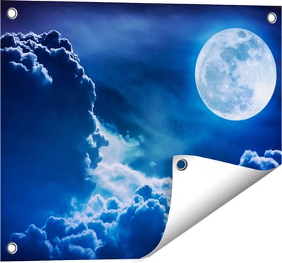 Gards Tuinposter Volle Maan bij Wolken - 50x40 cm - Tuindoek - Tuindecoratie - Wanddecoratie buiten - Tuinschilderij