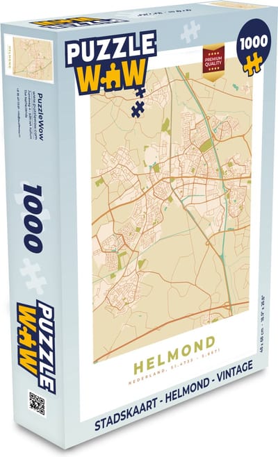 Puzzel Stadskaart - Helmond - Vintage - Legpuzzel - Puzzel 1000 stukjes volwassenen - Plattegrond