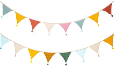 Dailygoods- Vlaggetjes Veelkleurig - Vlaggetjesslinger - Wimpel met Kwasten - Buitendecoratie - Verjaardagsfeesten - Afmetingen 15,5 x 12,7 cm