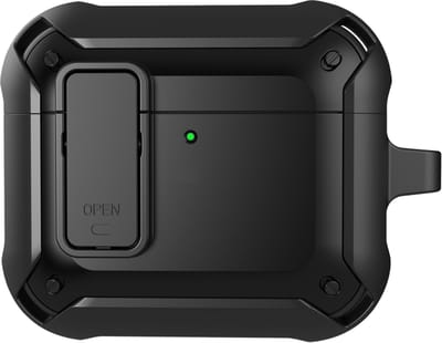 Telestore - Hoesje geschikte voor AirPods 4 - TPU hybride hoesje Beschermhoes - Shockproof AirPods 4 Cover - AirPods 4 Hoesje - Geschikt voor Apple Airpods 4 - zwart - hard en TPU cover met sleutelhanger