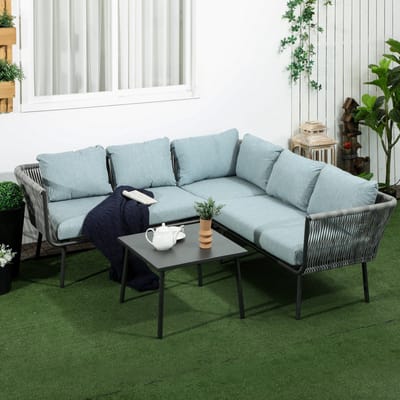 MODFU - Tuinmeubelset - 4-Delig - Modulair - Voor Balkon - Aluminium En Kunststof Vlechtwerk - Grijs