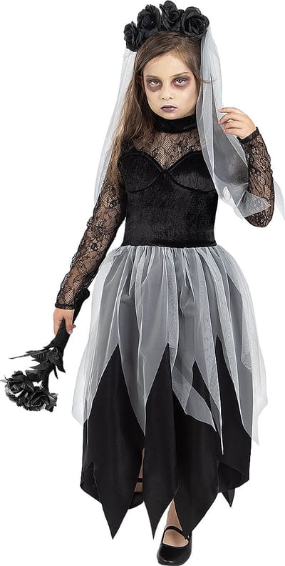 FUNIDELIA Spookbruid Kostuum voor meisjes - Maat: 107 - 113 cm - Zwart