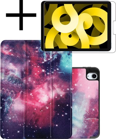 Hoes - Geschikt voor Apple iPad Air 5 (2022) - 10.9 inch - 5e Generatie - M1 - Met Screenprotector - Trifold Bookcase - Hard Cover Case - Met Uitsparing Geschikt voor Apple Pencil - Hardcover Book - Tablet Hoesje - Galaxy