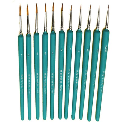 11 Stuks Detail Verfkwast Set Ergonomische Handgreep Zacht Wezelhaar Goed Absorptievermogen Detailkwast voor hemelsblauwe kleur