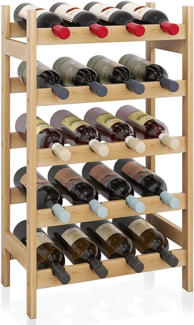 Wijnrek, 20 flessen display houder, 5-tier vrijstaande opbergplanken voor keuken, bijkeuken, kelder, bar (natuurlijk)
