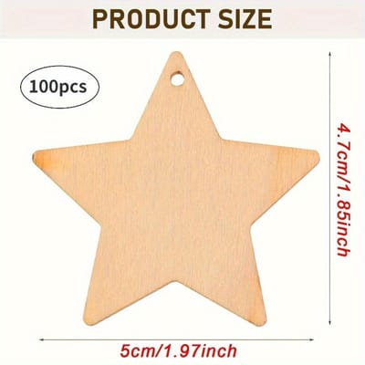 100 pièces Ornements d'Étoiles en Bois Vintage, 1,85  - Parfaits pour Décorations d'Arbre de Noël & Artisanat 100pcs beige