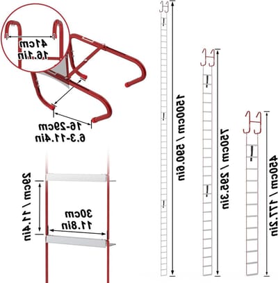 Aufun Brandwerende reddingsladder, rode vluchtladder touwladder noodladder multifunctionele ladder noodveiligheid draagbaar klimmen redding touwladder voor ramen en balkon, tot 450 kg (4,5 m/12