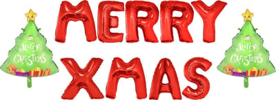 Ballonnenset Kerstmis - MERRY XMAS + 2 ballonnen KERSTBOOM - Feestdecoratievoorwerp