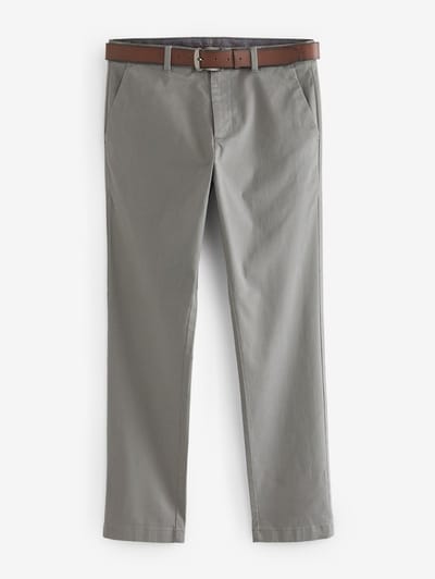 Next - Heren - Slim Fit - Zachte chino met print en riem - Grijs