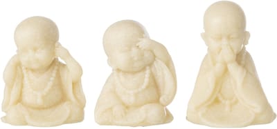 J-Line decoratie Monnik Zien/Horen/Spreken - polyresin - geel - set van 3
