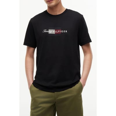 Tommy Hilfiger Script Flag Regular Black Größe: M | Bedruckte T-Shirts Outlet | Herren | Schwarz