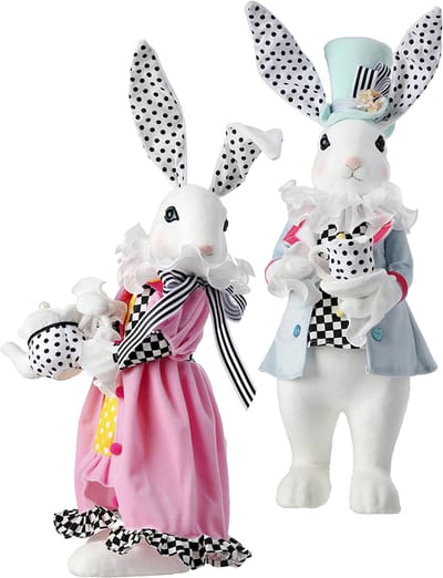 Viv! Christmas Paasdecoratie - High Tea Paashazen van Styrofoam met Theekop en Theepot - set van 2 - pasen - pastel - 59cm