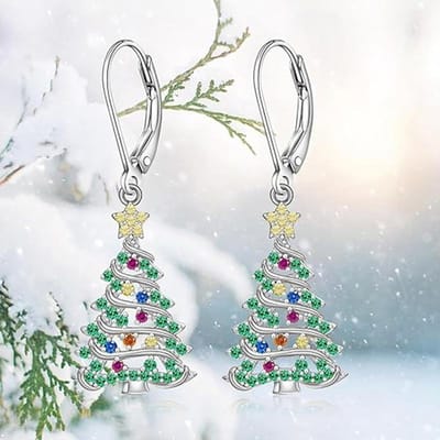 Huitan Bling Kerstboom Design Hangende Oorbellen voor Vrouwen Nieuw Ontworpen Nieuwjaars Oorbellen Jubileumfeest Trendy Sieraden white