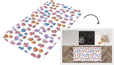 Keukenloper - Loper keuken - Patronen - Thee - Rozen - Theepot - 120x60 cm - Keukenloper vinyl