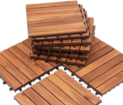 Houten Terrastegels - Acaciahout Tegels - Tuin Balkon Terras - Snel Kliksysteem - 30x30cm 3m2 - Natuurlijk Hout