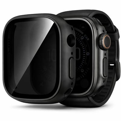 Screenprotector + Hoesje geschikt voor Apple Watch Ultra 3 / 2 / 1 49mm – Privacy Glas – 360° Bescherming – Anti Inkijk – Zwart