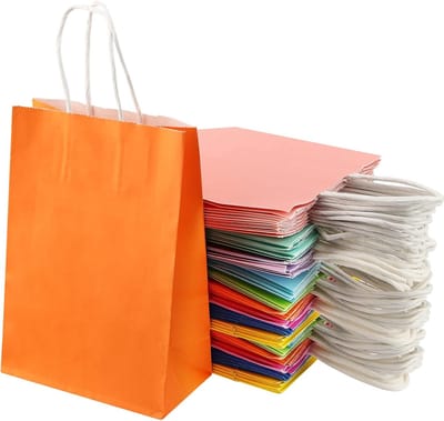 Allecta - Papieren feesttassen in 5 kleuren - 50 stuks, handgrepen, voor snoep en kerstcadeau
