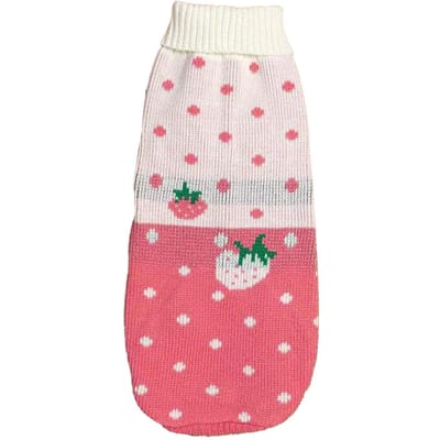 Katten Trui Hoge Kraag 2 Benig Warm Aardbeienpatroon Stijlvol Schattig Huisdier Gebreide Trui voor Dagelijks S white