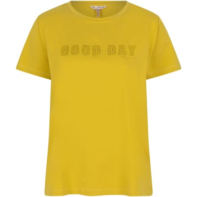 EsQualo T-shirt Good Day Warm Olive Maat: S | Tops Outlet | Dames | Geel