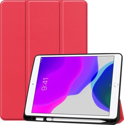 Hoes - Geschikt voor Apple iPad 7 (2019) - 10.2 inch - 7e Generatie - Dun & Stevig - Trifold Bookcase - Hard Cover Case - Met Uitsparing Geschikt voor Apple Pencil - Hardcover Book - Tablet Hoesje - Rood