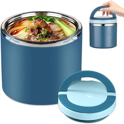 QTTVBTNA – Voedselcontainer – RVS – met Handgreep – Lunchbox en Soepbeker – Bewaarbox voor Maaltijden en Outdoor Gebruik – voor Soep, Werk & Reizen – 1000ml – Blauw