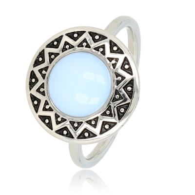 My Bendel - Vintage Zilverkleurige Ring met White Quartz - Vintage Zilverkleurige Ring - White Quartz Steen - Stainless Steel Design - met Luxe Cadeauverpakking | Sieraden Voor Dames | Maat 16.00 Mm / Maat 50
