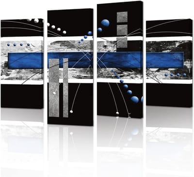 Canvas Kunst Set - Abstract Wanddecoratie - Woonkamer Verfraaien - Origineel Kunstwerk - 4 Panelen - Zwart Blauw