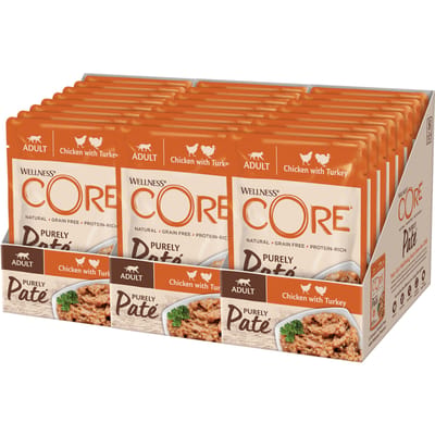 24x85g Kip & Kalkoen Wellness Core Cat Adult Purely Paté Natvoer voor katten