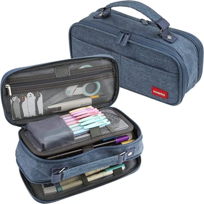 Etui met grote capaciteit voor school en kantoor - dubbel ritssluitings opbergtas voor tieners en volwassenen