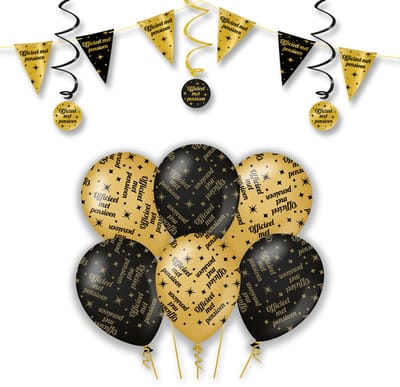LUQ – Statement Set Pensioen – Zwart-Goud – Verjaardag Party Feestpakket Decoratie – Luxe Ballonnen-Slingers-Vlaggenlijn