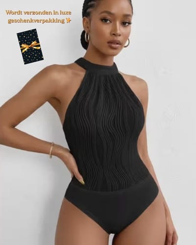 Body Dames – Elegante Zwarte Halter Body – Luxe Kwaliteits Bodysuit – Sexy Festival Look – Clubwear – Verfijnde Witte Lingerie Top – Stretch & Shaping – Lingerie Body Erotisch – Sexy Body – Bodystocking – Statement Piece – Maat XS/S, M, L, XL