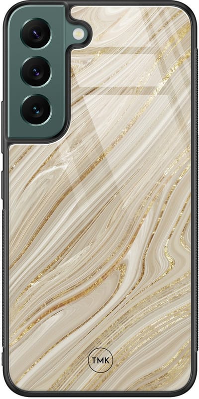Hoesje geschikt voor Samsung Galaxy S22 - Golden marble - Goud - TPU luxe case (glossy toplaag) - Marmer - Hardcase backcover zwart