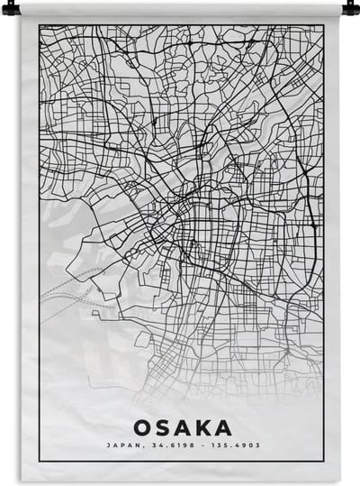 Wandkleed - Wanddoek - Kaart - Osaka - Stadskaart - Japan - Plattegrond - 120x180 cm - Wandtapijt