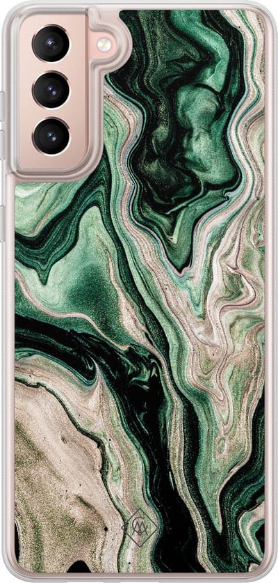 Casimoda® hoesje - Geschikt voor Samsung Galaxy S21 Plus - Groen marmer / Marble - 2-in-1 case - Schokbestendig - Marble design - Verhoogde randen - Groen, Transparant